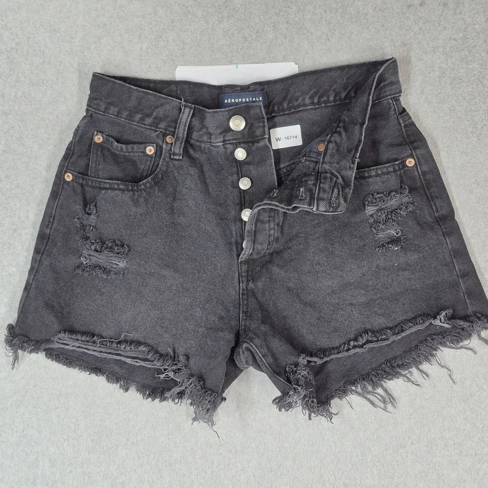 Aeropostale Women Shorts 10 Black Denim 90S High Rise Cut-Off Grunge Frayed 3